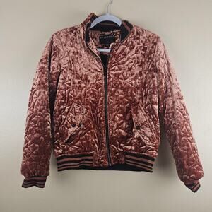 Bernardo Quilted Velvet Bomber Jacket Mahogany Brown Rust Size PXS